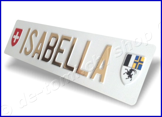 -Plaque arrire blanche 110x500 mm "texte couleur or & chr. 70mm