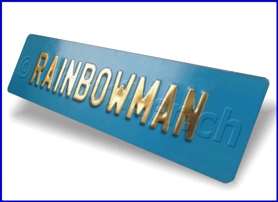 Autoschild hinten Blau 110x500 mm "Text Farbe Gold & Chr. 55mm"