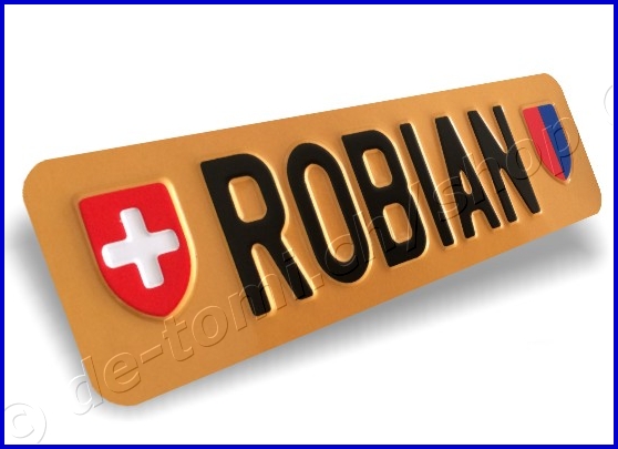 Autoschild vorne Braun 80x300 mm "Text Schwarz mit Wappen"