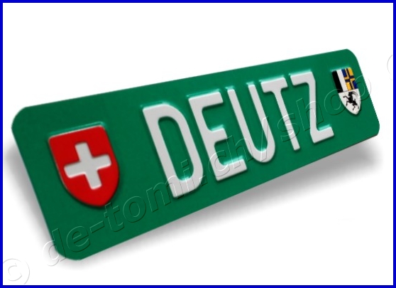 Autoschild vorne Grn 80x300 mm "Text in Farbe mit Wappen"