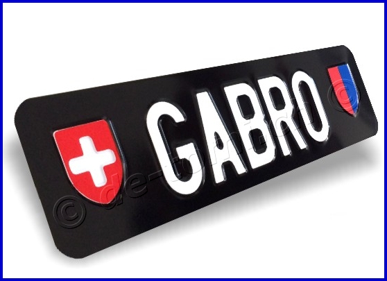 Autoschild vorne Schwarz 80x300 mm "Text Weiss mit Wappen"