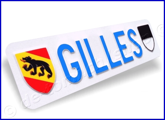 -Autoschild vorne Weiss 80x300 mm "Text in Farbe mit WAPPEN"