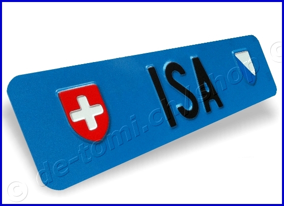 Autoschild vorne Blau 80x300 mm "Text Schwarz mit Wappen"