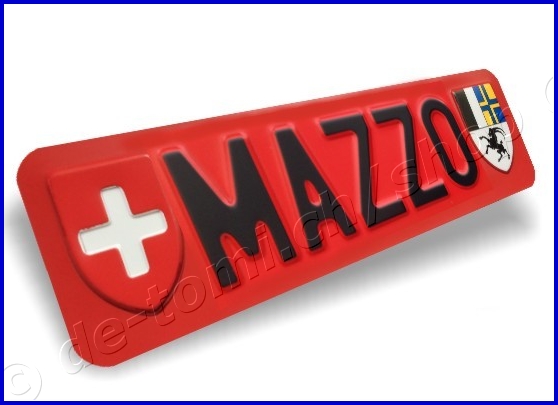 Autoschild vorne Rot 80x300 mm "Text Schwarz mit WAPPEN"