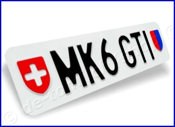 - Autoschild vorne Weiss 80x300 mm "Text Schwarz mit Wappen"