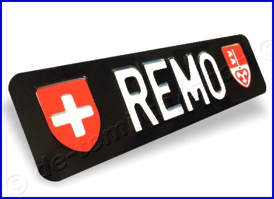 Autoschild vorne Schwarz 80x300 mm "Text Weiss mit WAPPEN"