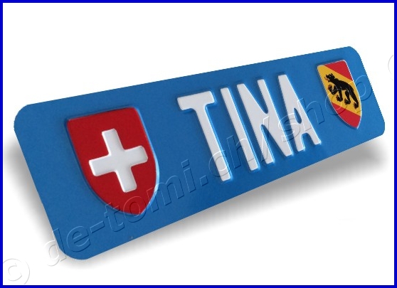 Autoschild vorne Blau 80x300 mm "Text in Farbe mit WAPPEN"