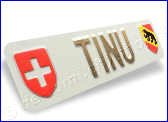 -Autoschild vorne Weiss 80x300 mm "Text Gold & Chrom mit WAPPEN