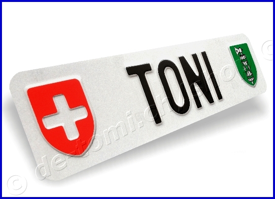 - Autoschild vorne Weiss 80x300 mm "Text Schwarz mit WAPPEN"